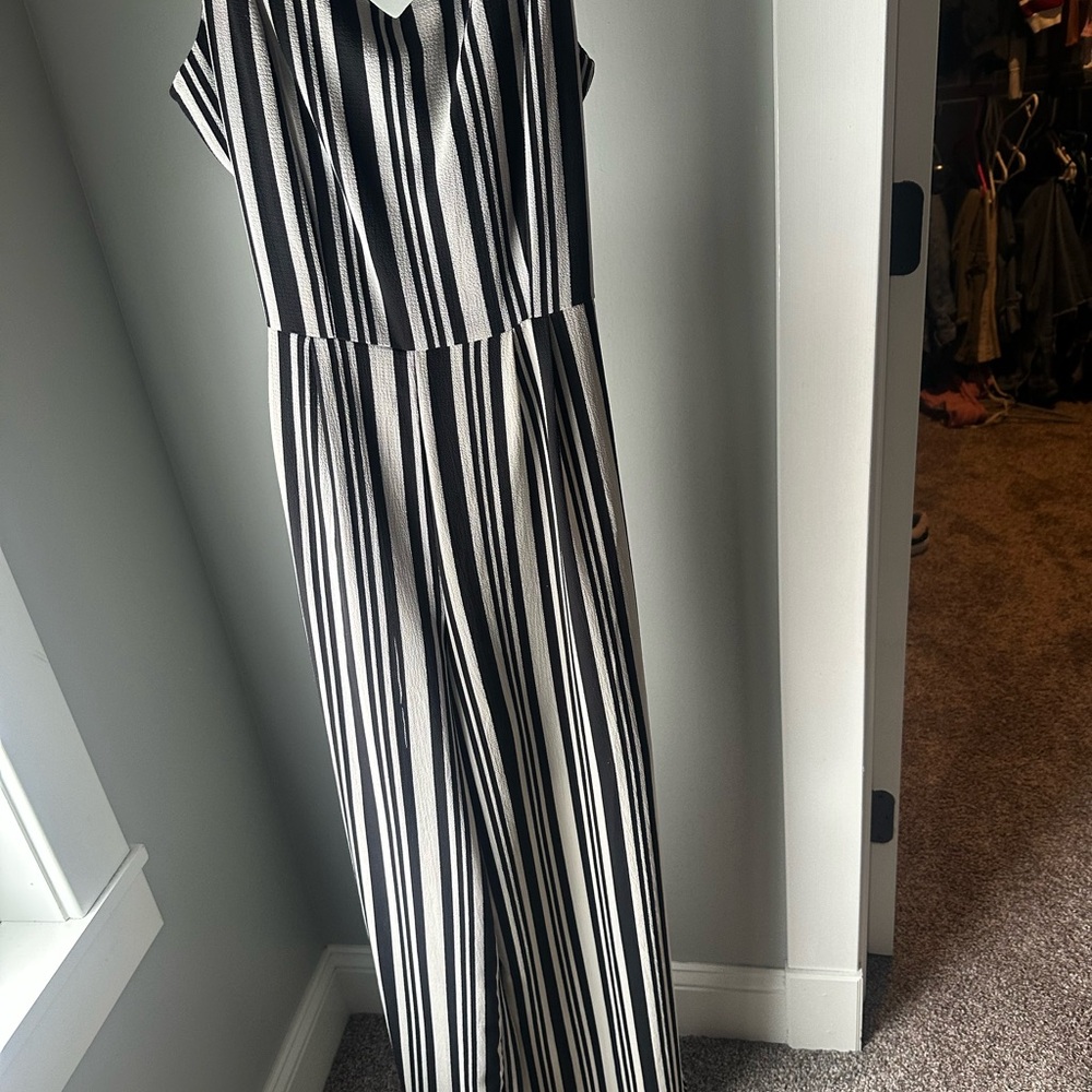 Monteau Vertical Stripe Jumpsuit in Black and White